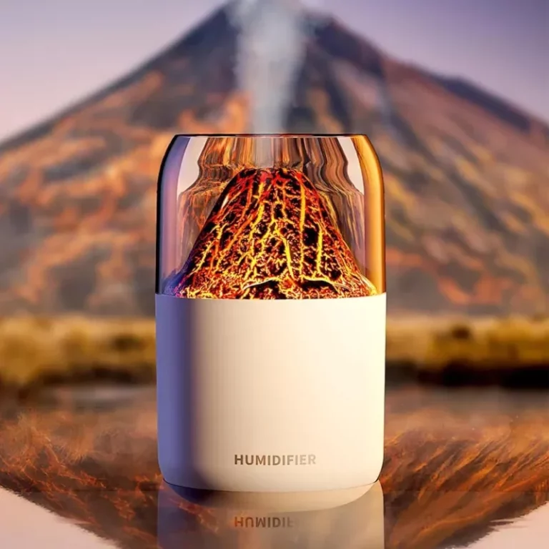 H05 Volcano Air Humidifier with 7-Color Night Light – 180ML Mini Aroma Diffuser for Home & Office
