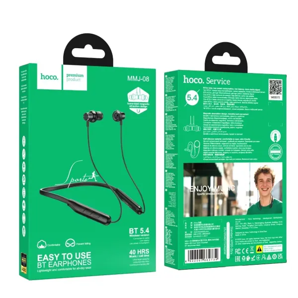 Hoco MMJ08 Wireless Neckband Bluetooth 5.4 Earphone with 400mAh Long Battery Backup & 10mm Dynamic Bass