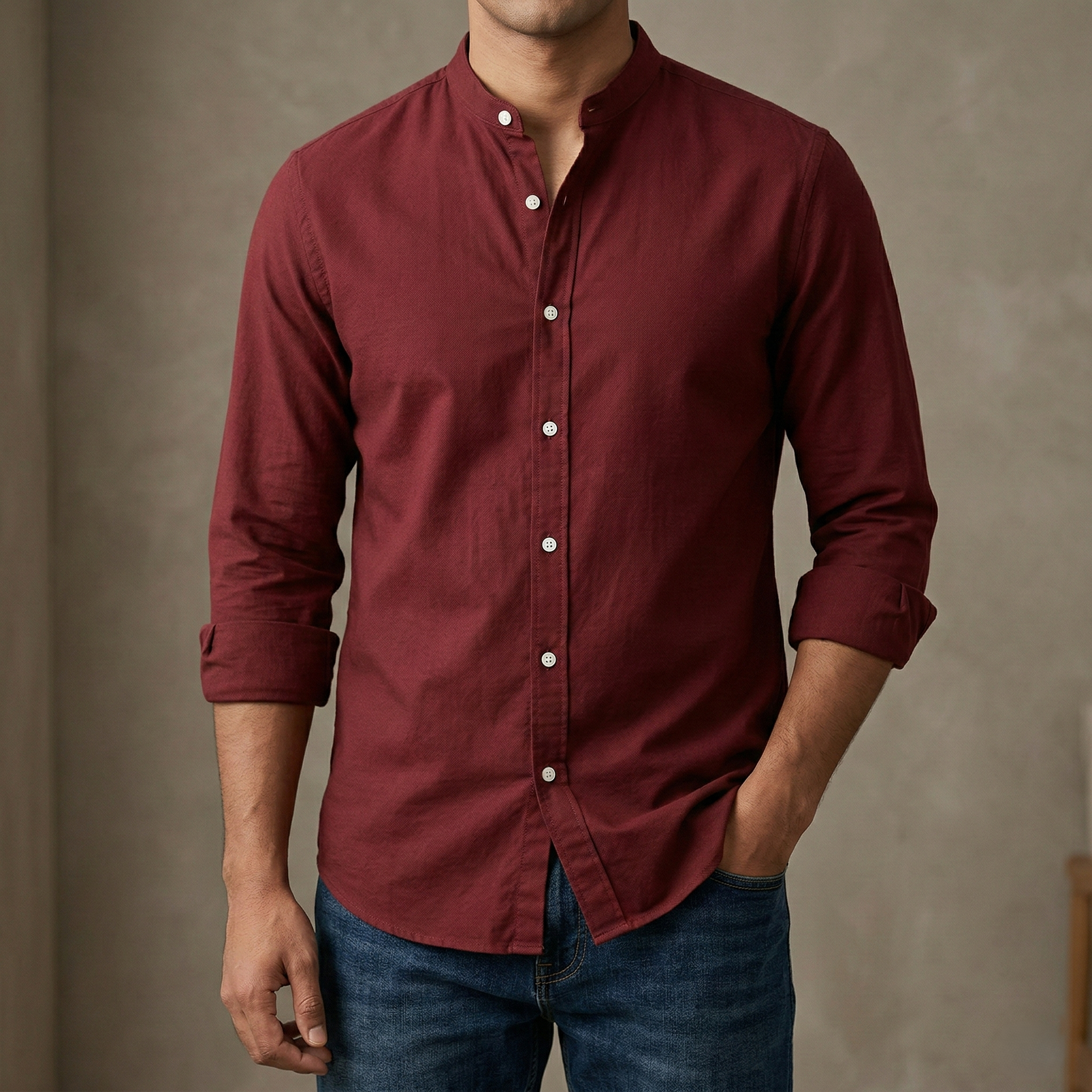 Men’s Solid Colour Ban color Shirt  (Light Maroon)