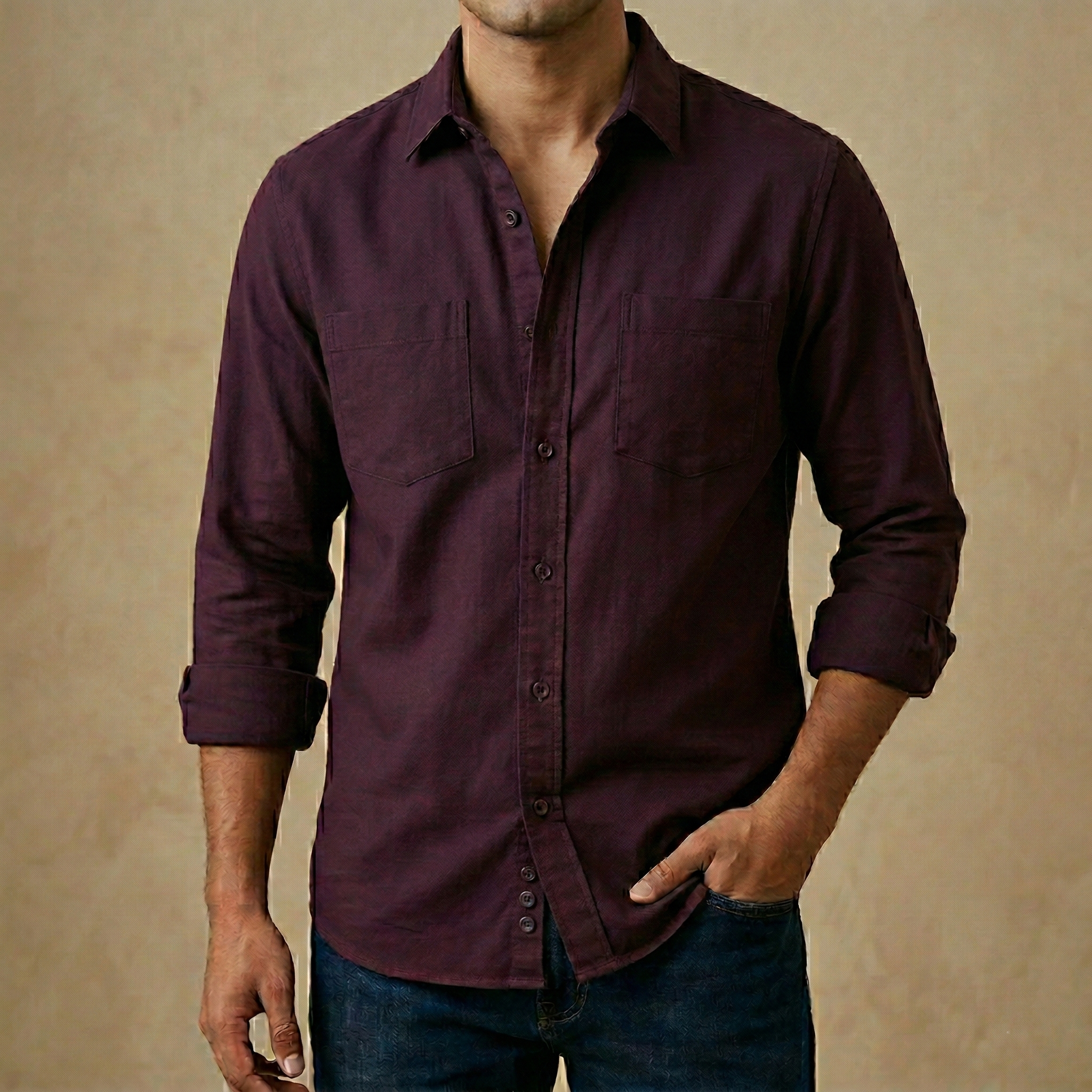 Men’s Solid Colour Cotton Shirt (purple)