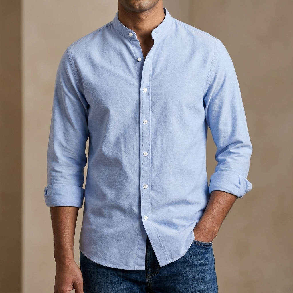 Men’s Solid Colour Ban color Shirt  (sky)