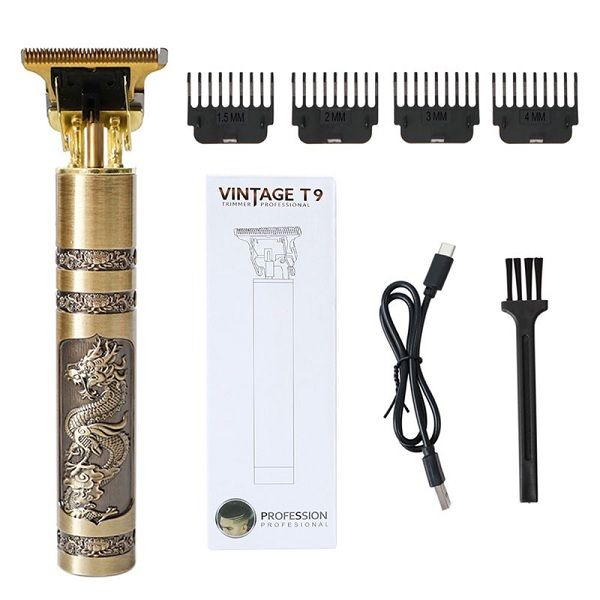 Rechargeable Vintage T9 Hair Clipper & Beard Trimmer | Cordless Stainless Steel Men’s Grooming Kit with USB Charging