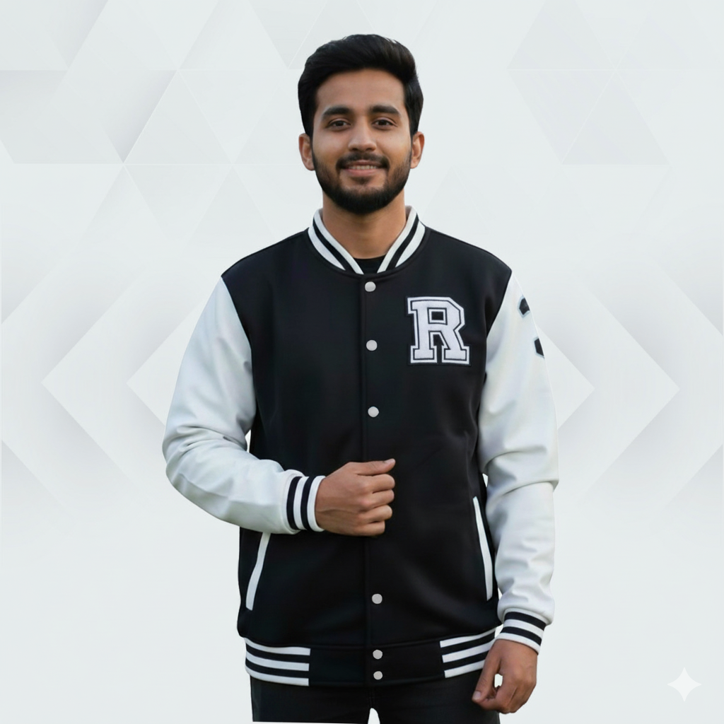 Men’s Premium China Varsity Jacket ( Black+White)