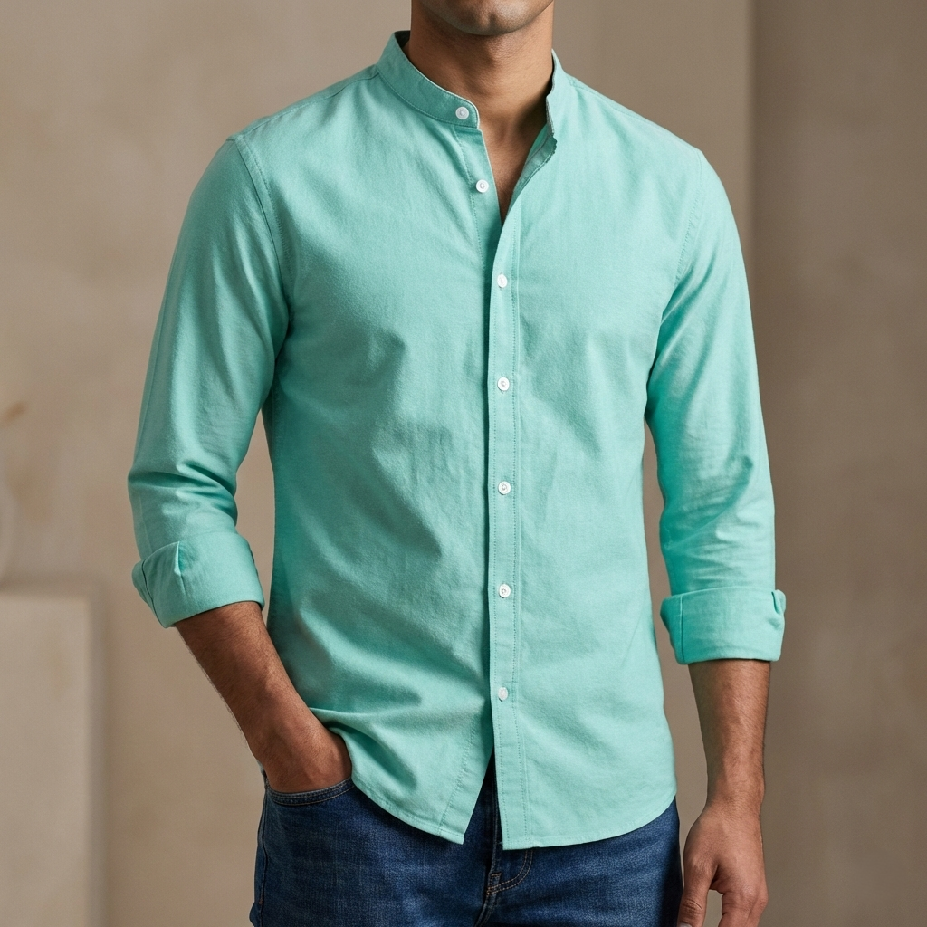 Men’s Solid Colour Ban color Shirt  (paste)