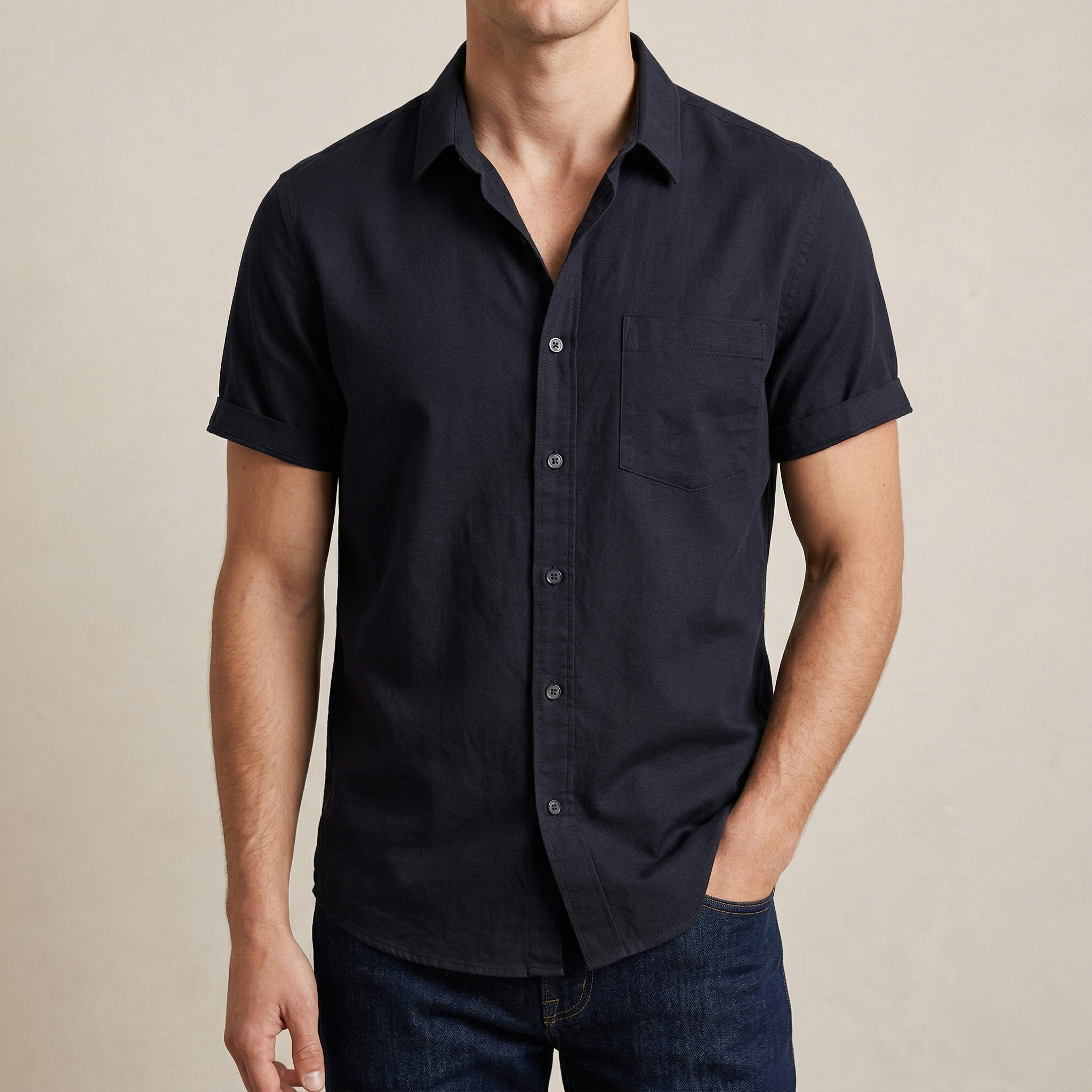 Men’s Stylish Half Sleev Casual Solid Shirt ( Black )