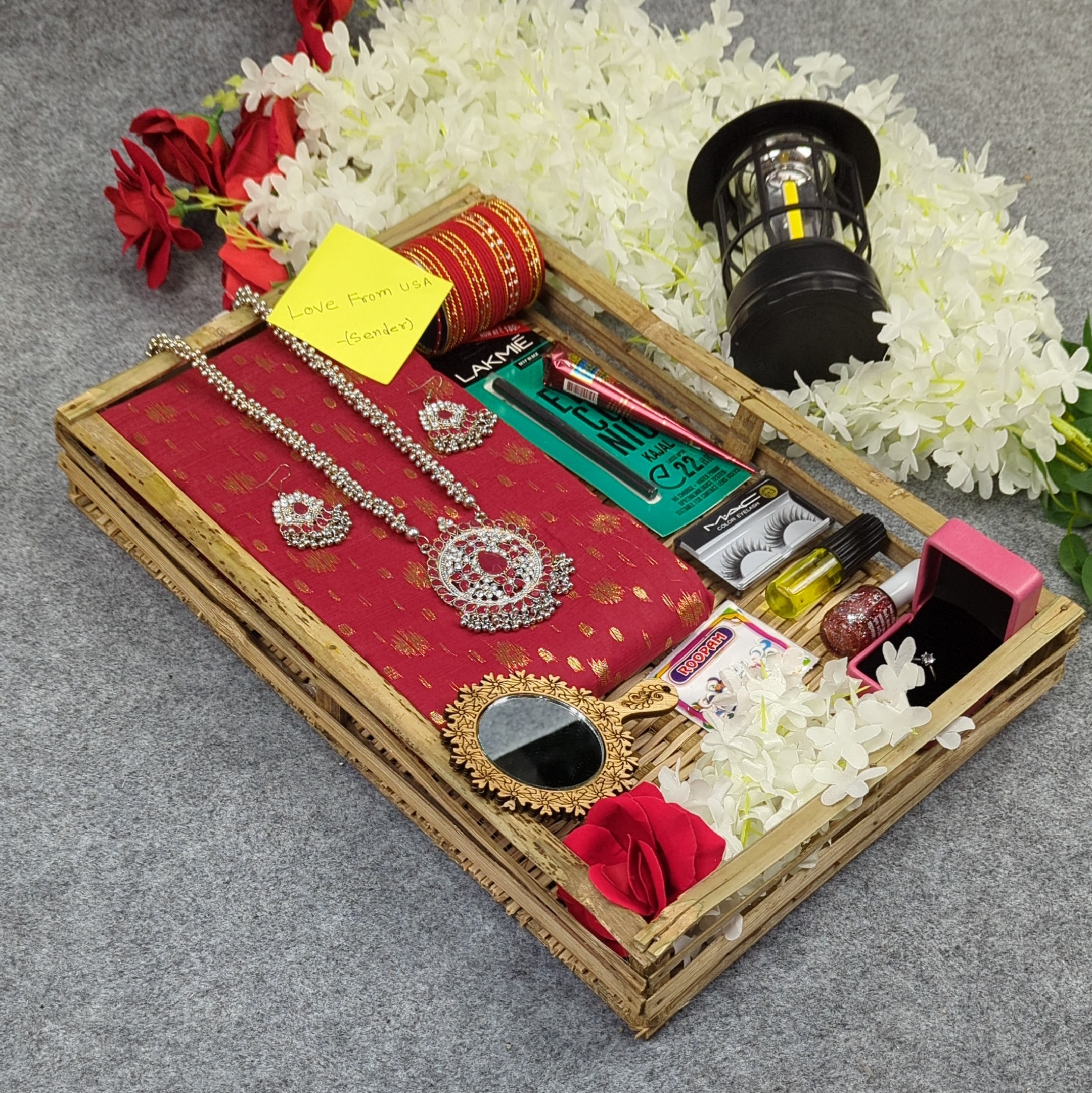 Premium Half Silk Jamdani Saree Combo Set – Red
