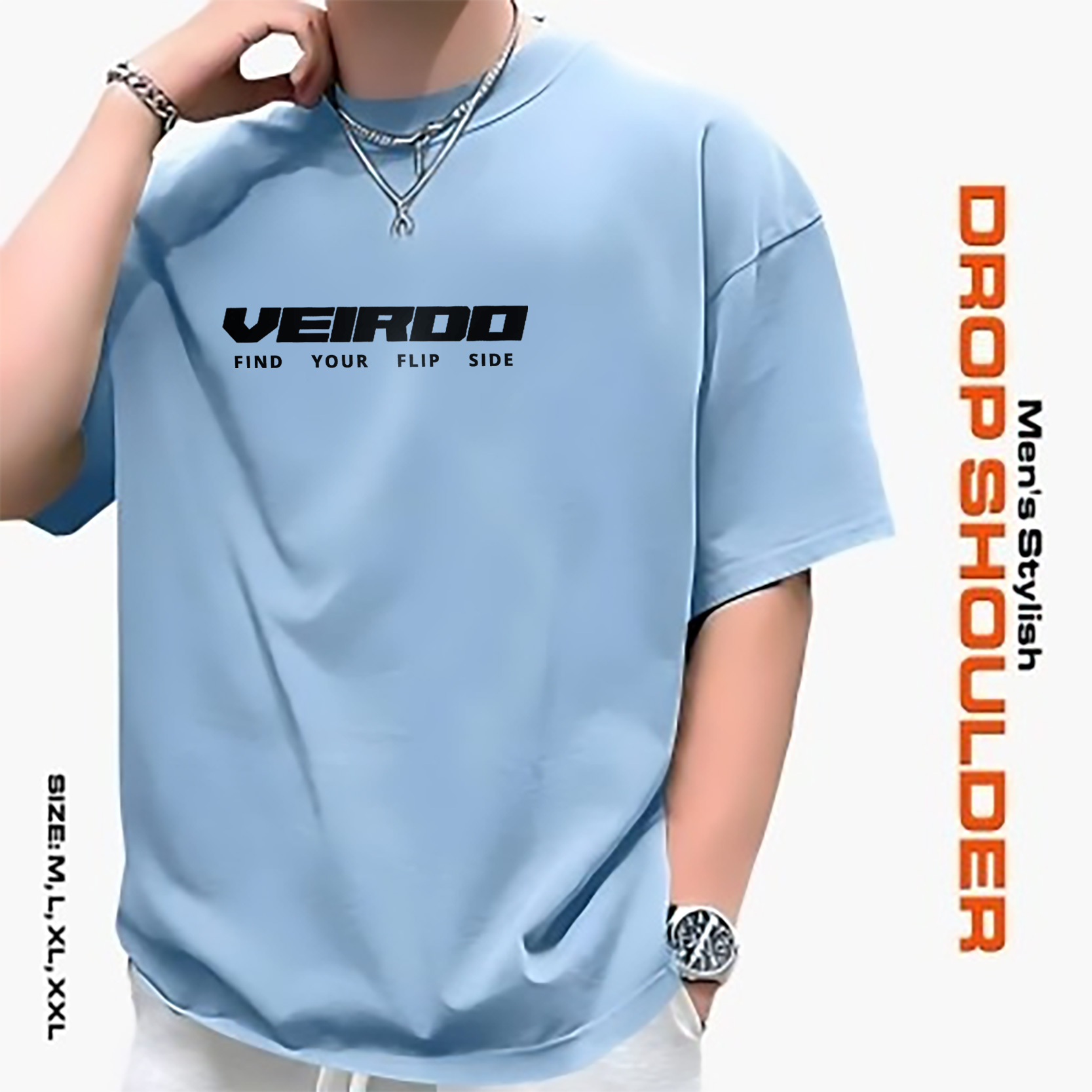 Men’s Stylish Drop Shoulder-  Sky Blue
